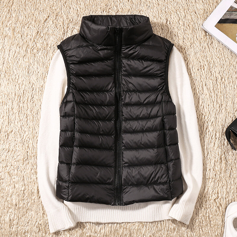 Doudoune ultra-légère coupe-vent en duvet de canard pour femme, manteau en fibre portable, veste mince, col montant, nouveau, hiver