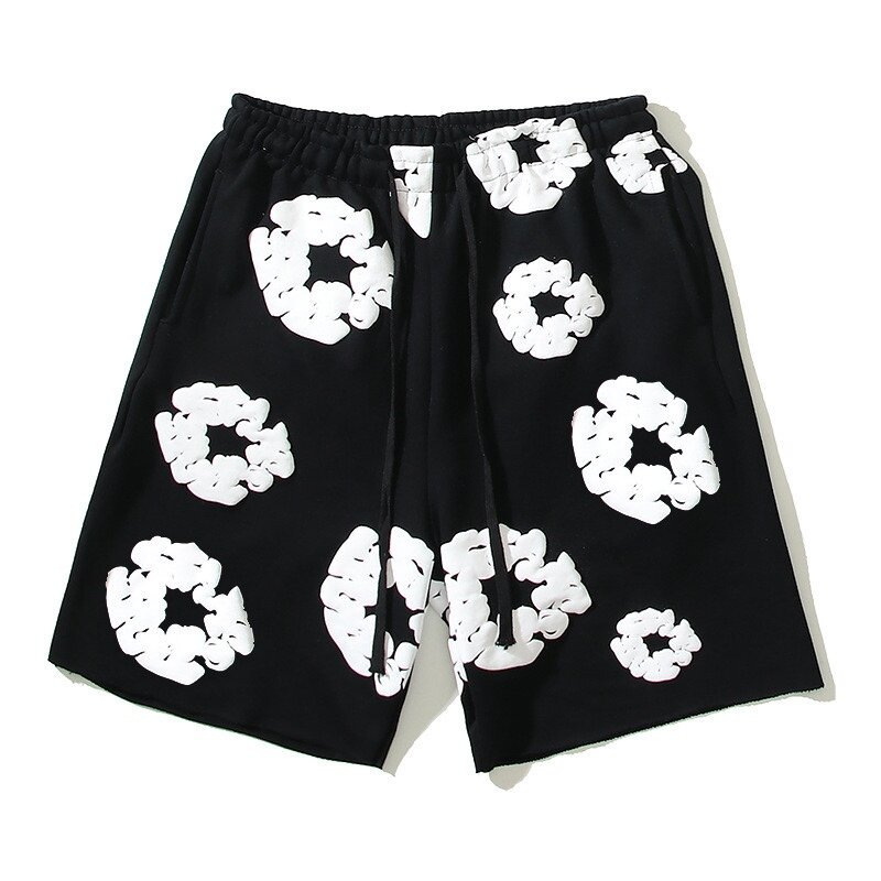 Szorty damskie ubrania Y2k modne hip-hopowe spodenki ze sznurkiem wiosna/lato męskie Y2k kwiaty spodenki z nadrukiem luźne i widelegowe spodnie