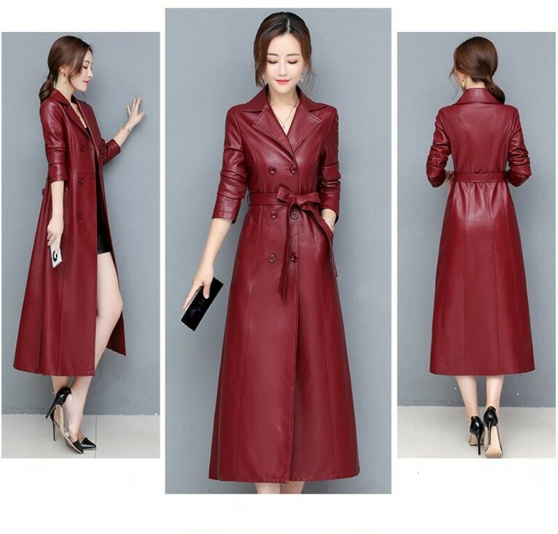 Женское длинное замшевое пальто, двубортное пальто из овечьей кожи, весна-осень 2023