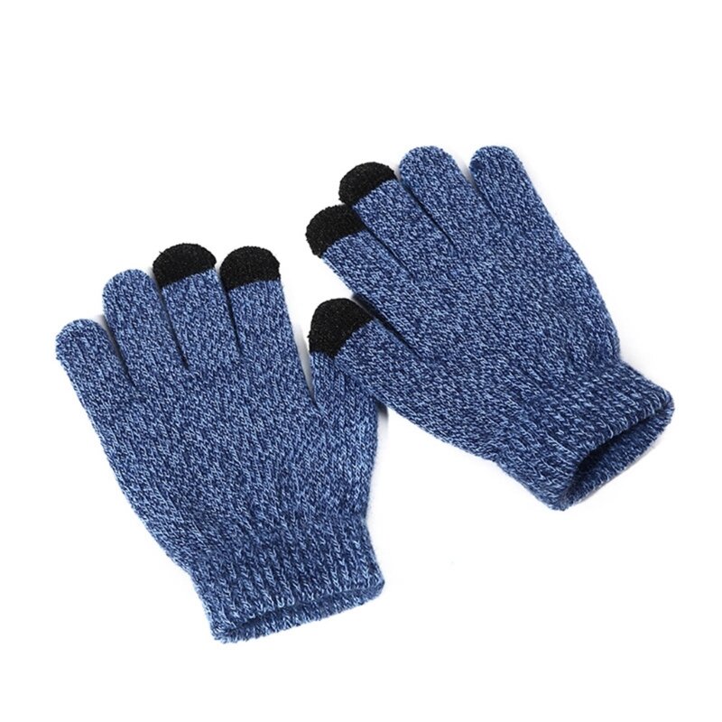 F62D Kid Touchscreenes Gloves Soft & Breathable Winter Warm Mittens Solid Knit Gloves