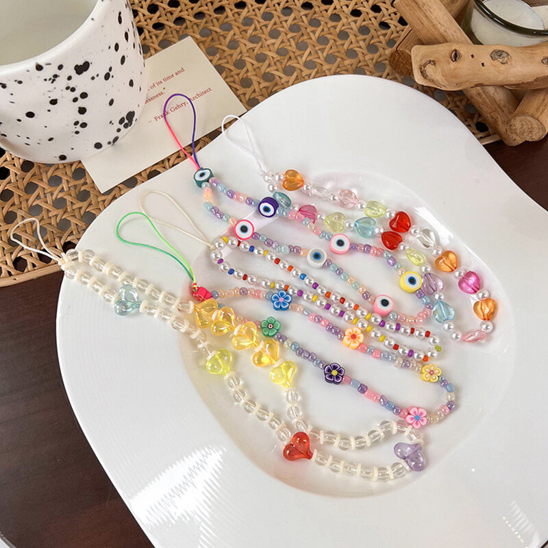 Candy-farbige Blume Handy Ketten Anhänger Handgelenk Lanyard Ins Stil Perlen Perle Handy Straps Y2k Mädchen Schmuck