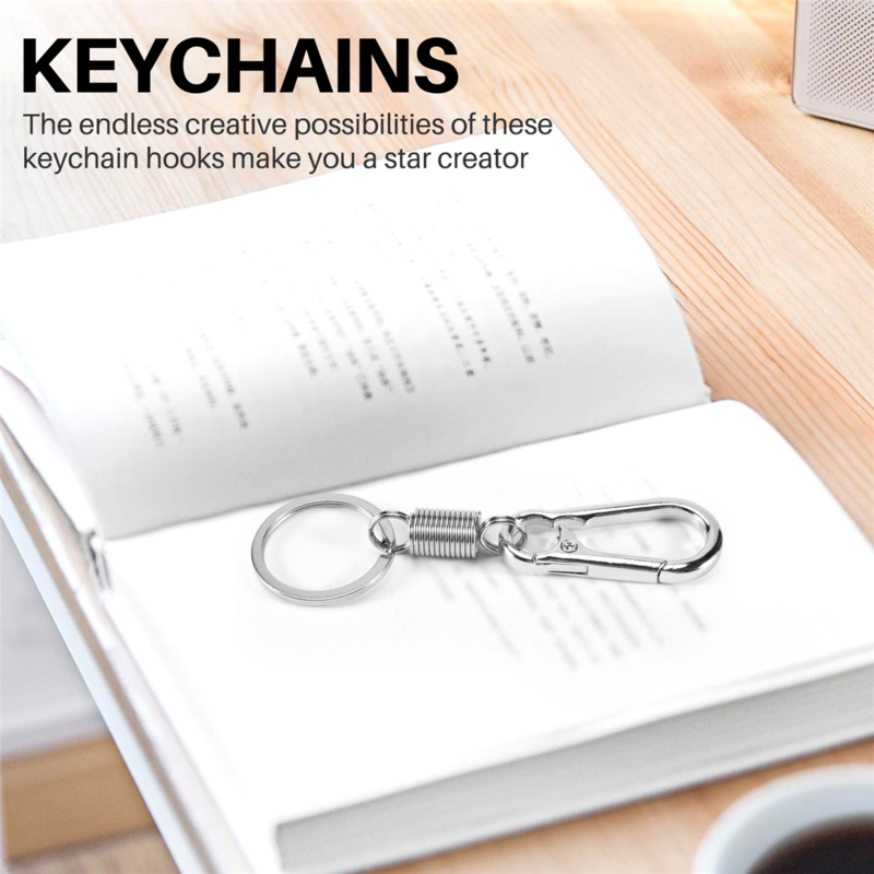 Sturdy Carabiner Key Chain Key Ring Polished Key Chain Spring Key Chain Business Waist Key Chain, Silver