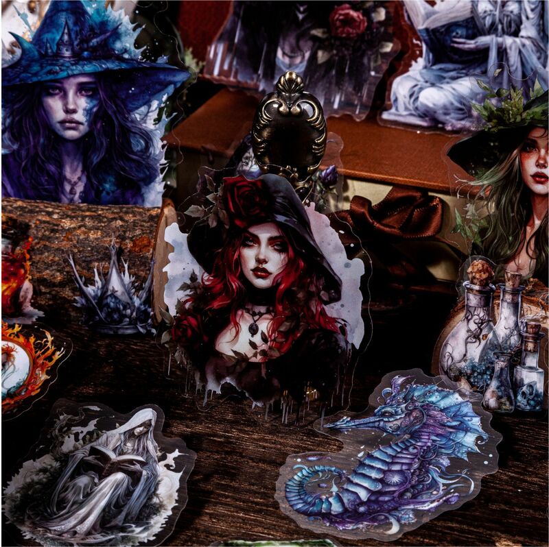 Paquete de pegatinas decorativas de la serie de Brujas góticas de 20 piezas, etiqueta de Collage de gato Rosa Retro, álbum de recortes, diario Diy, planificador