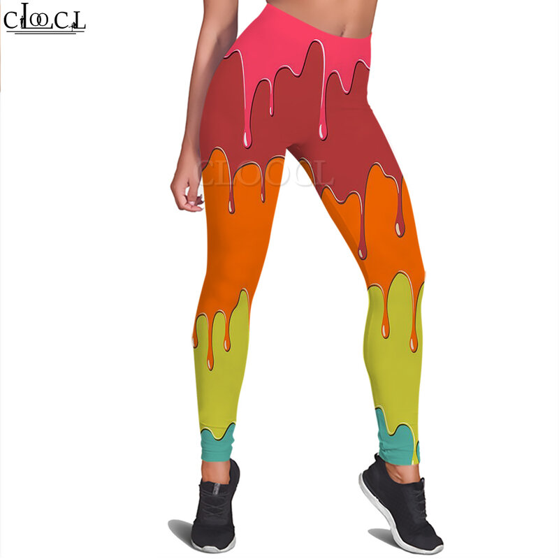 CLOOCL 레깅스 여성 판타지 디저트 그래픽 3D 프린트 캐주얼 레깅스 섹시 슬림 탄성 바지 요가 바지, 따뜻한 색상 의류