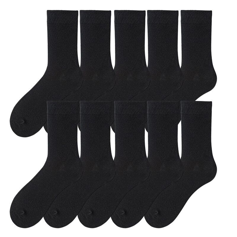 Calcetines de algodón para hombre, medias suaves y transpirables de negocios, color negro, para otoño y primavera, lote de 10 pares