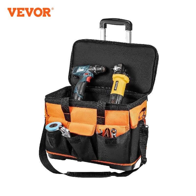 VEVOR 20in Rolling Tool Bag Portable Electrican Repair 17 Pockets Wheeled Folding Large Thick Waterproof Storage Organizer Tote