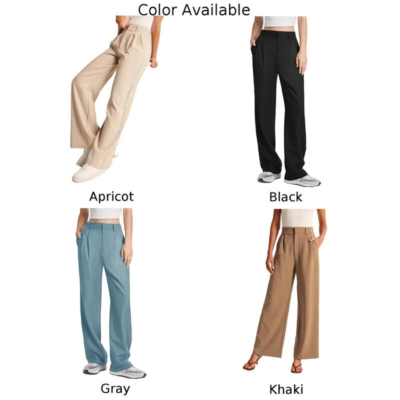 Leg Dress Pants Women\'s Straight Suit S~2XL Trousers Waisted And Wide Button-up With Casual Womens Work Brand New