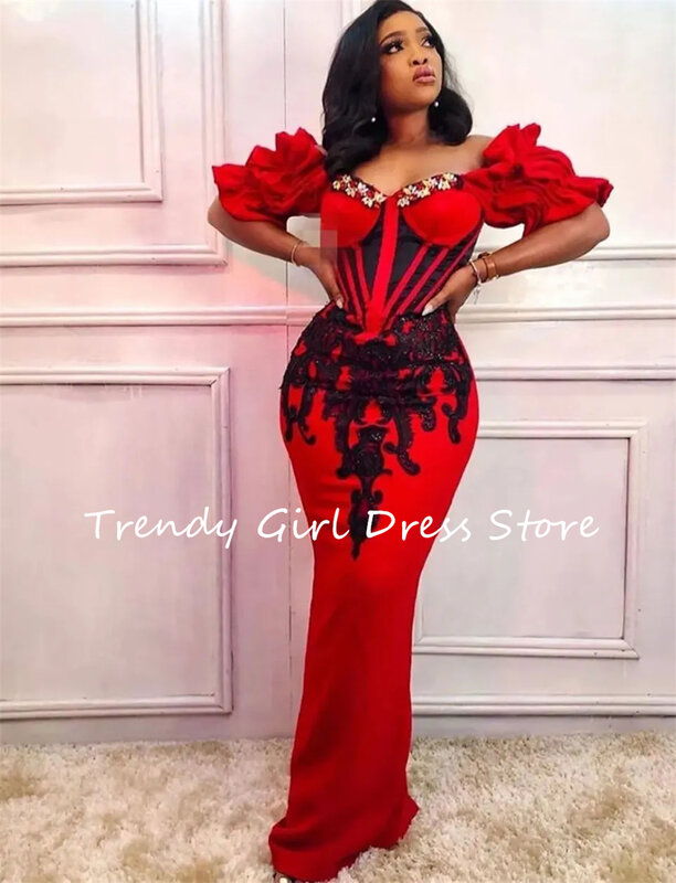 Red Evening Gown Party Formal Mermaid New Custom Plus Size Sleeveless Applique Beaded Crystal Pleat Dress فساتين حفلات للبنات
