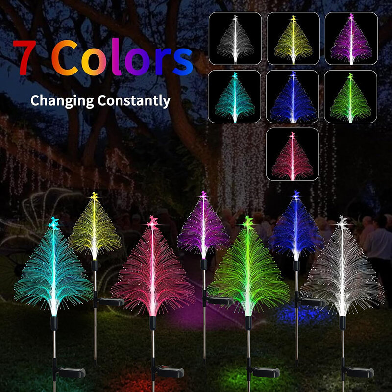 Solar Christmas Tree Lamp LED Outdoor Waterproof Landscape Lamp Lawn Lamp Optic Fiber Patio Decoration Lamp for New Year Holiday