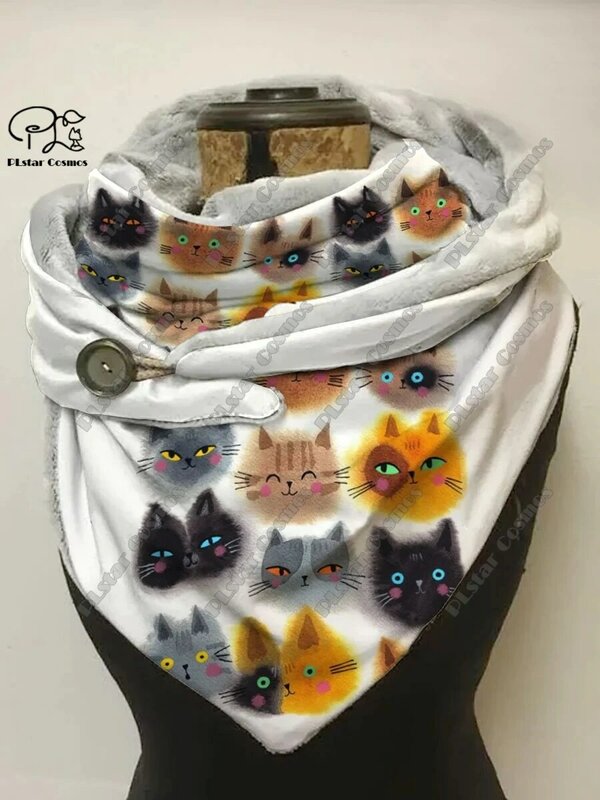 Drukowana w 3D seria zwierząt urocza zabawna koci wzór drukowana ciepła szalik wiosenna i zimowa mała trójkątny szalik M-2