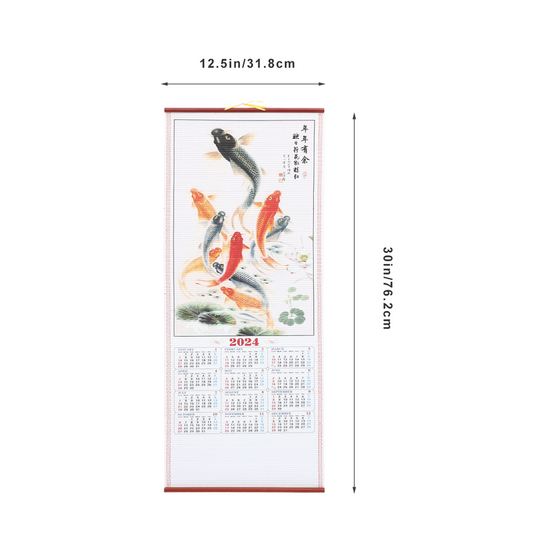 Kertas dinding gantung bambu imitasi kalender Tiongkok tahun naga baru kalender gantung tradisional kantor bulanan