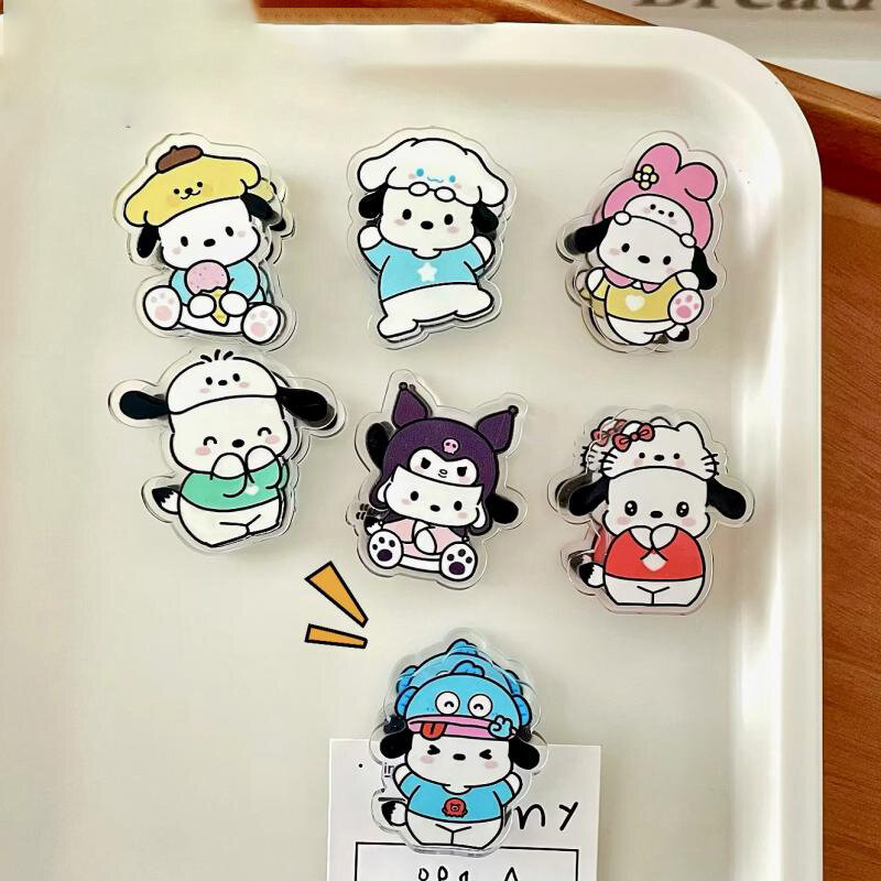 New Kawaii Cute Sanrio Pochacco Acrylic Clamp Sealing Clip Double-Sided Clip Cartoon Exquisite Pp Clip Birthday Gift For Girls