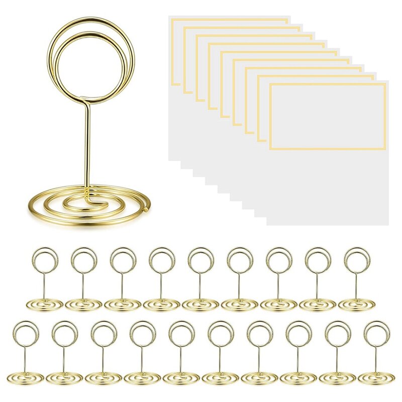 20 Pcs Place Card Holders, Table Number Holders, Table Card Holders, Gold Metal Wire Picture/Photo/Menu/Memo/Notes Durable Gold
