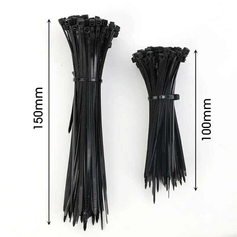 Self-Locking Plastic Nylon Ties, Preto e Branco Zip Wraps Strap, Nylon Cable Tie Set, Fixação Anel Loop, Wire Wrap, 100pcs por saco