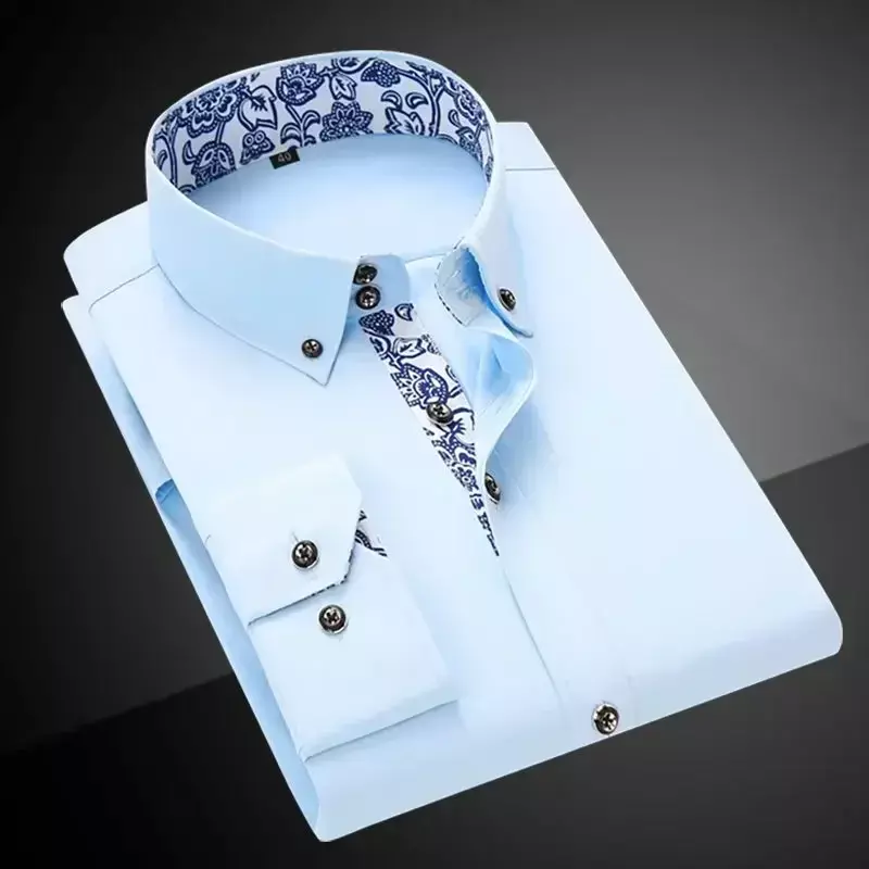 Мужская классическая рубашка, голубая и белая Повседневная деловая рубашка с воротником из фарфоровой смолы, черная желтая официальная рубашка для отдыха, 2019