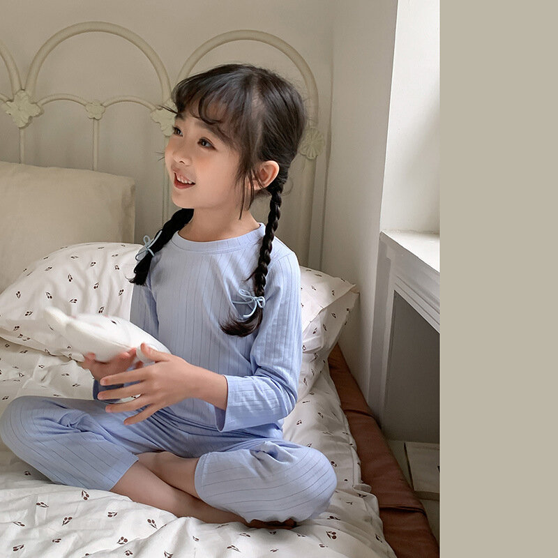 Children Suit 2024 Spring and Summer New Home Wear Long Sleeve Air Conditioning Clothing Base Shirt Pant Suit Two Sets Pajamas