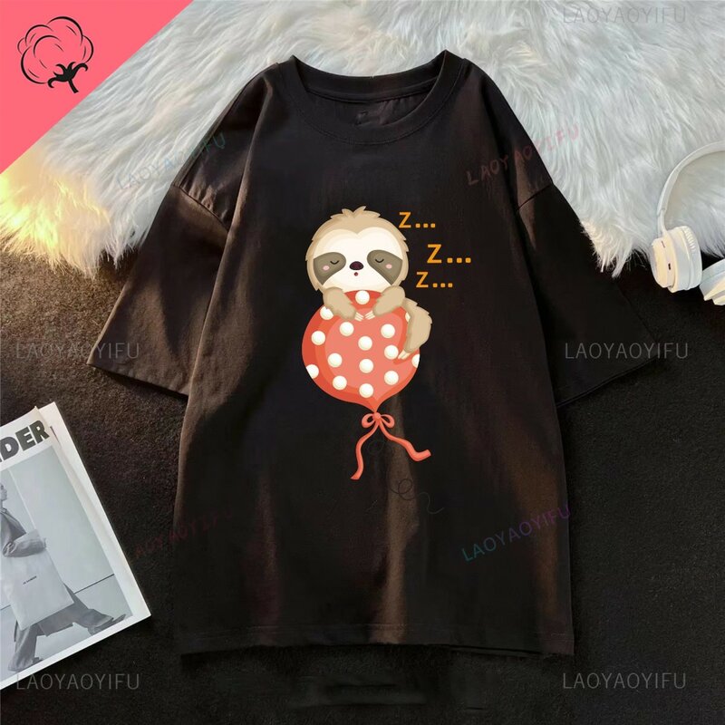 Fun little monkey cartoon printed T-shirt casual short-sleeved men's and women's daily clothing pure cotton round neck top