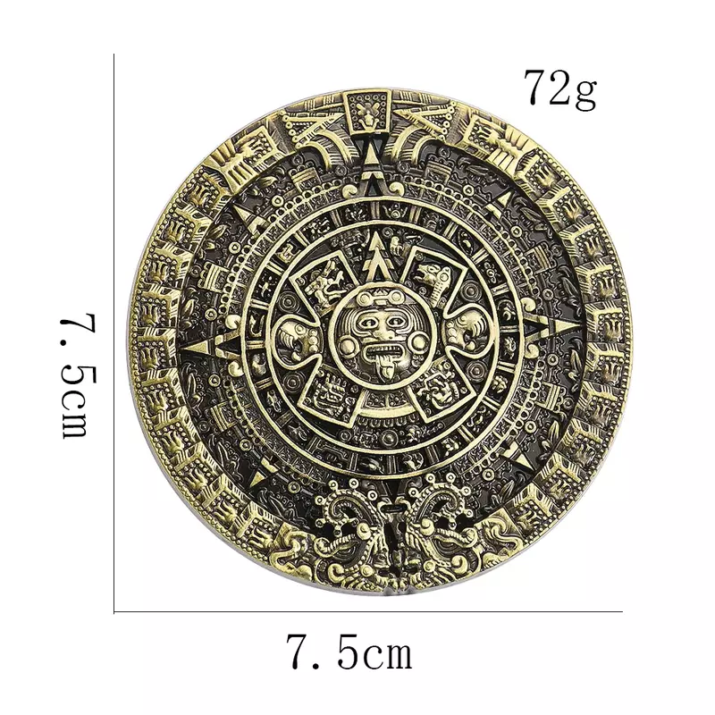 Aztec Sundial ปฏิทินสุริยคติเข็มขัดโลหะผสมสังกะสีหัวเข็มขัด Olmec ที่ห้าดวงอาทิตย์พระเจ้า Mayan ตะขอเกี่ยวย้อนยุคงานฝีมือกางเกงยีนส์หนัง