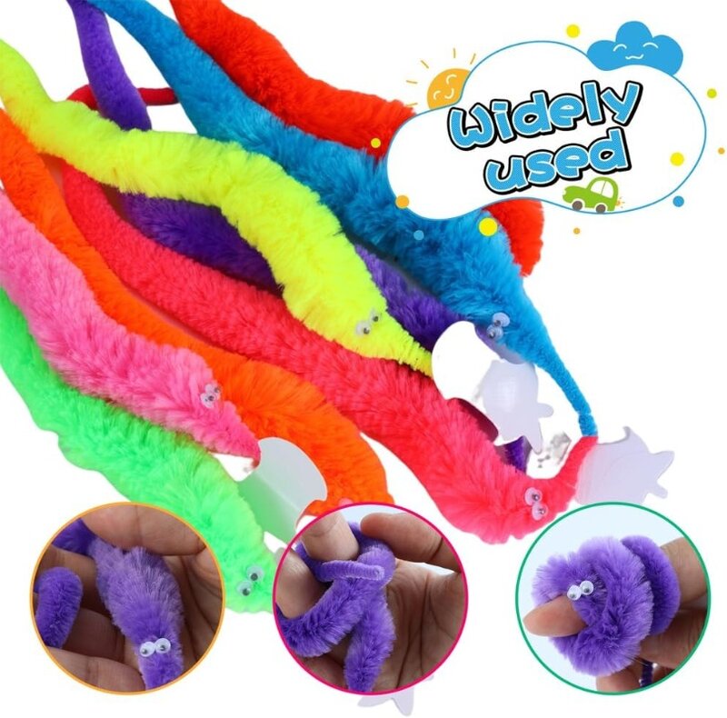 100 Stück Magic Twisty Wurm Fuzzy Wurm auf einer unsichtbaren Schnur Magic Twisty flauschigen Wurm Wiggy Würmer für Kinder Katze (zufällige Farben)
