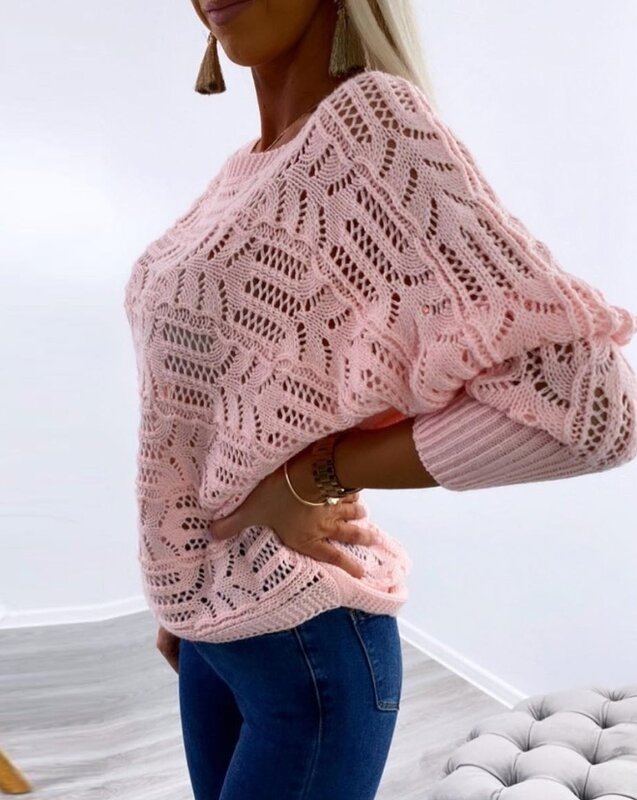 Женский Повседневный трикотажный свитер с вырезами и круглым вырезом, яркая Женская одежда, новые женские модные трикотажные пуловеры