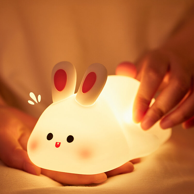 Big Face Rabbit Night Light Cute Silicone Rabbit Cartoon Soft Lamp Touch Night Light bambini Sleep Light Room Decoration Gift
