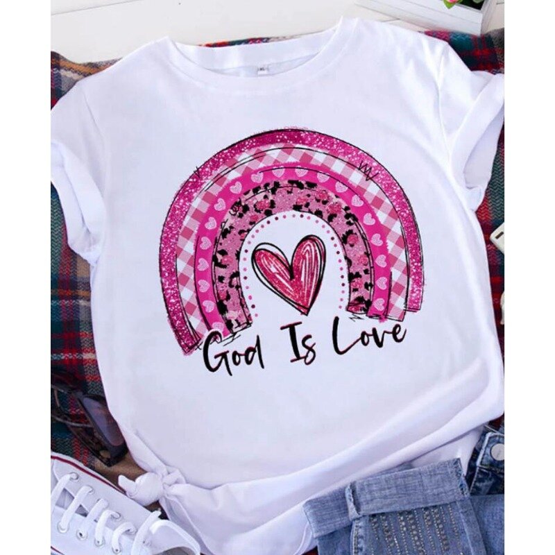 T-shirt con stampa grafica Free Spirit Brave Soul donna manica corta Leopard Heart manica corta Valentine Heart Graphic T-shirt