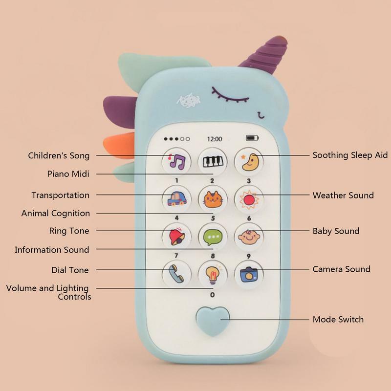 Telefone de música bilíngue para bebê, Artefato para dormir, Telefone de simulação para crianças, Brinquedo educativo infantil, Presentes para crianças