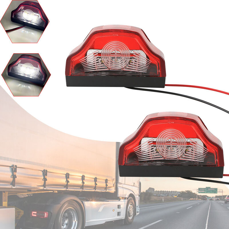 KOOJN lampu LED sinyal truk, 2 buah lampu belakang truk dengan 3 manik-manik lampu putih fungsi peringatan lampu samping Universal