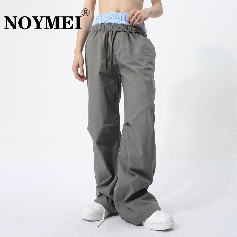 NOYMEI Fashion Niche Design Men Pants Causal Summer Layering Loose All-match Patchwork Contrast Color Drawstring Trousers WA4405