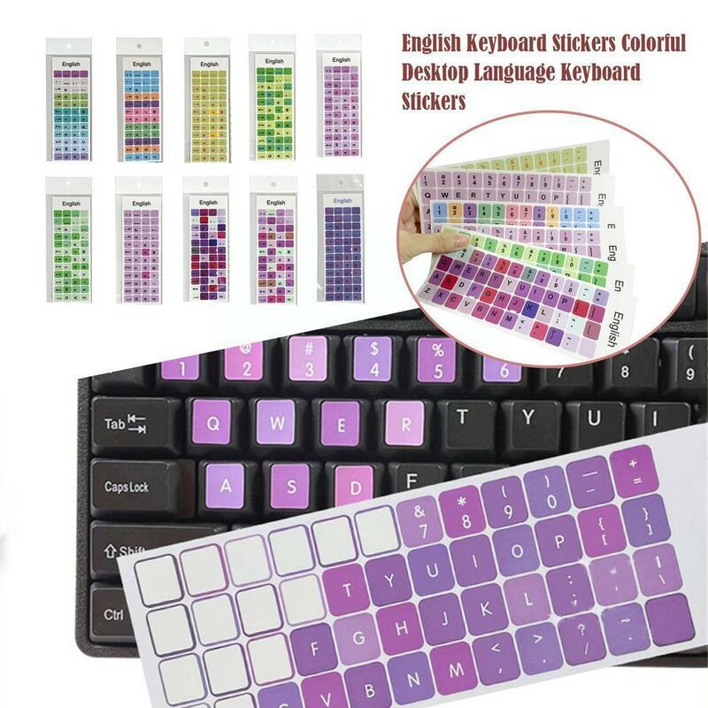 Pegatinas para teclado Inglés Macaron Color, pegatina para teclado con diseño del alfabeto, para ordenador portátil, PC, película de reparación de fregado O3P8