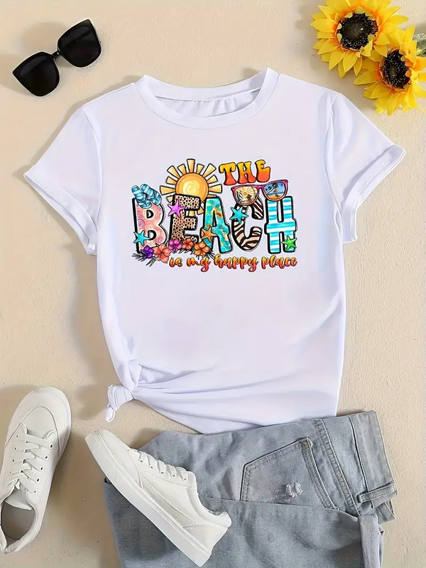 Уличная женская футболка, летняя модная футболка с коротким рукавом, топ с принтом и круглым вырезом, Повседневная футболка, женская одежда