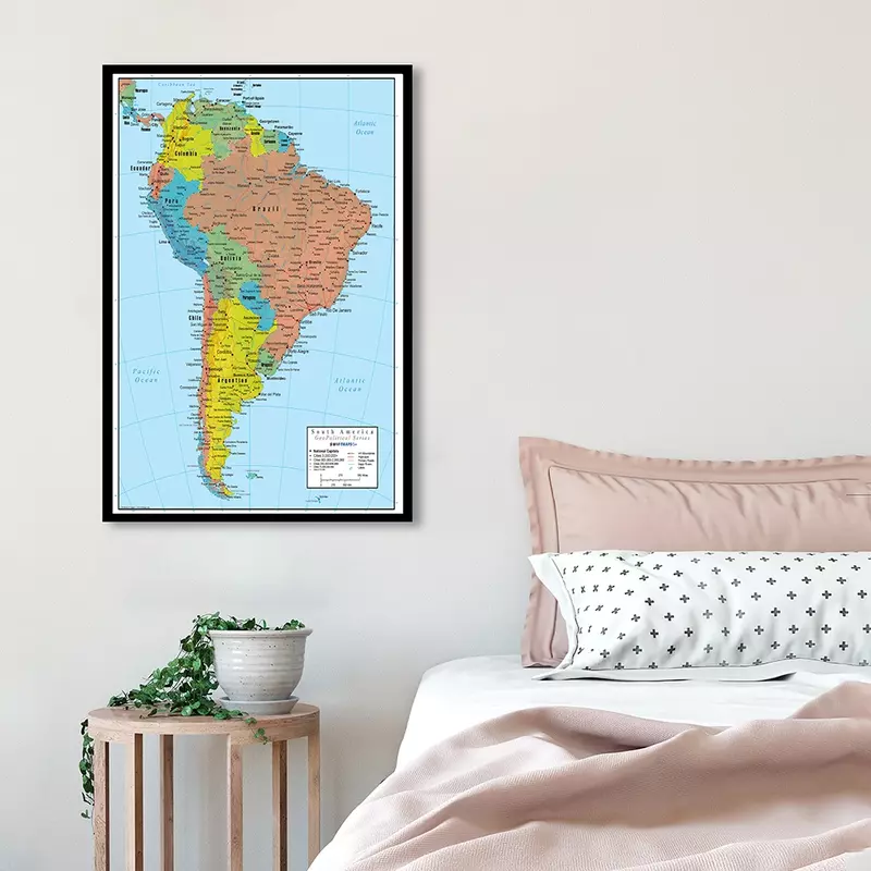 Arte do mapa da américa do sul, 42*59cm, poster de arte da parede, pintura em tela, viagem, material escolar, decoração de casa da sala de estar
