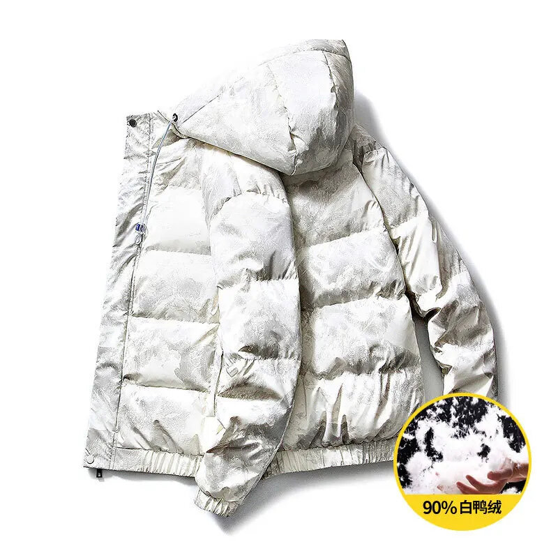 FCY-jaqueta puffer de pato branco para homens, roupas grossas quentes, casaco com capuz à prova de frio, moda, inverno, 2024