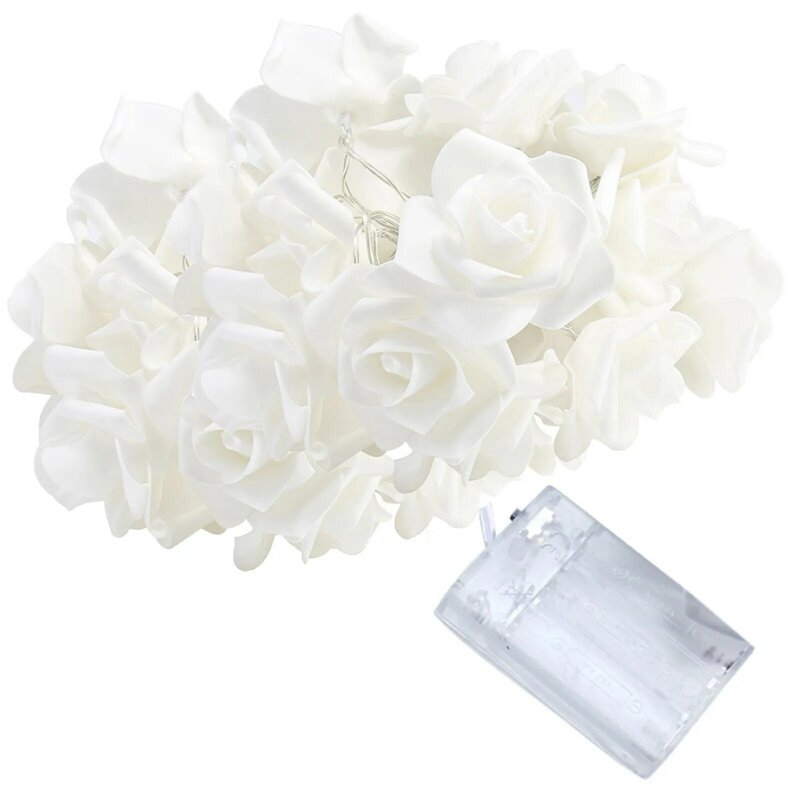 أضواء سلسلة LED لغرفة النوم ، تضيء زهرة الورد الأبيض ، طاقة البطارية ، رغوة رائعة ، فوانيس زخرفية