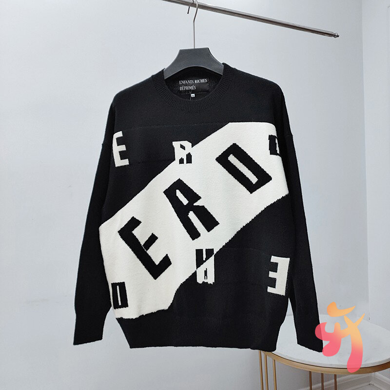 ERD-suéter preto feminino e masculino com gola redonda, pulôver de rua casual, cleanfit, moletons de malha, logotipo simples, inverno