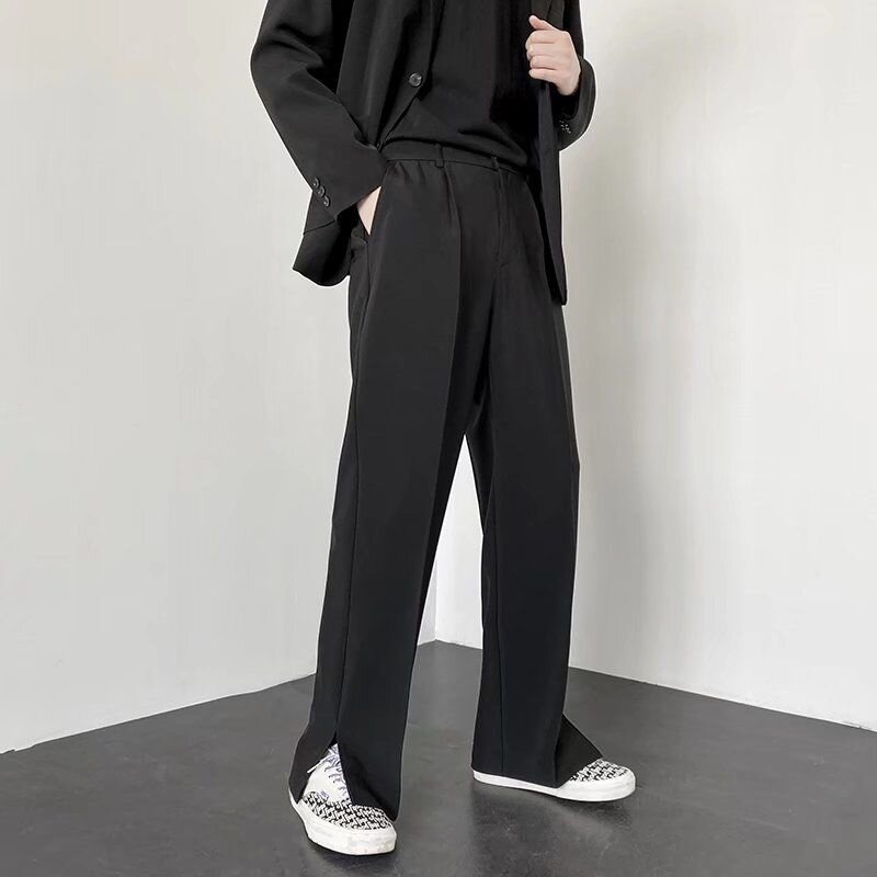 Szary Khaki czarny garnitur spodnie męskie moda społeczeństwo męskie spodnie wizytowe koreański luźna prosta szeroka nogawka spodnie męskie formalne spodnie