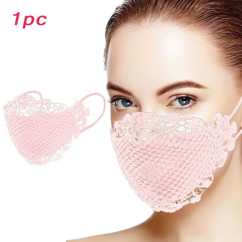 Máscara protetora de renda lavável e reutilizável, requintada cobertura de boca respirável, renda elegante feminina, 1 pc