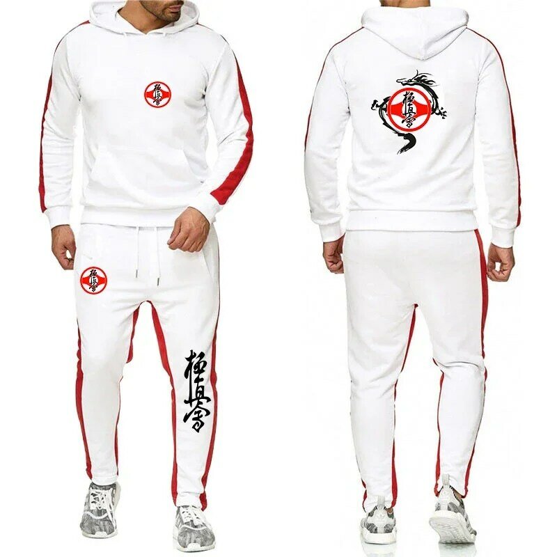 Kyokushin-Sudadera con capucha y pantalones con cordón para hombre, ropa deportiva de manga larga con estampado de kárate, Color sólido, trajes de ocio de dos piezas, 2024
