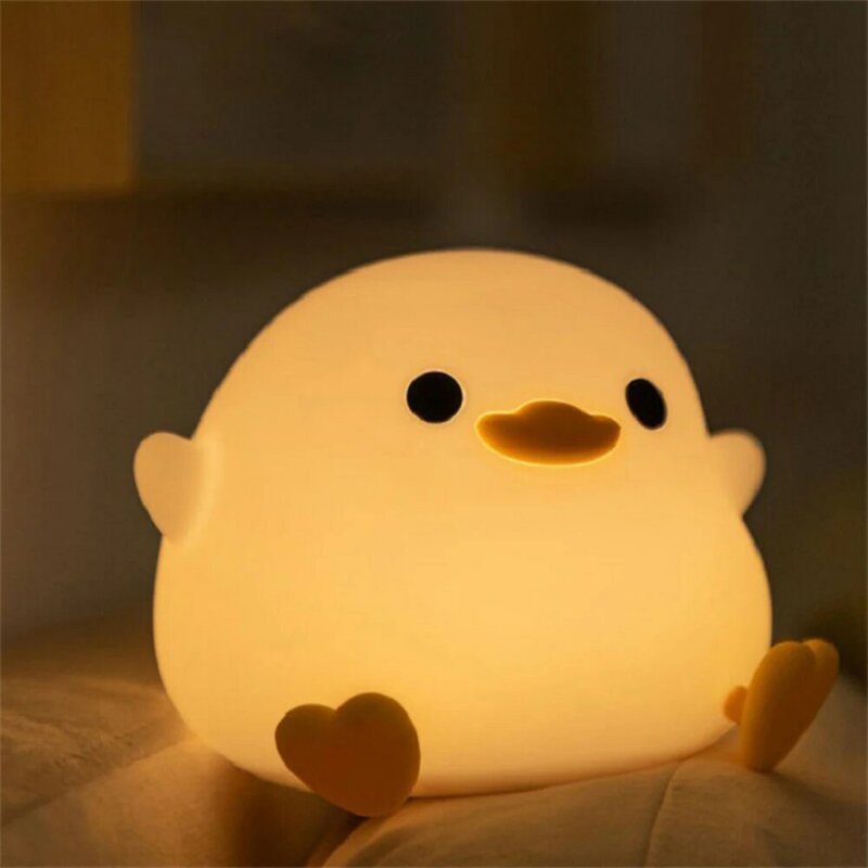 Lampka nocna dla dzieci zwierzęta kreskówkowe z kaczką silikonowa lampa z czujnikiem dotykowym do ładowania USB do sypialni upominki przy łóżku