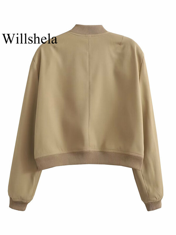 Willshela-Chaqueta Bomber Lisa para mujer, abrigo con bolsillos, cuello en V, manga larga, botonadura única, trajes elegantes para mujer