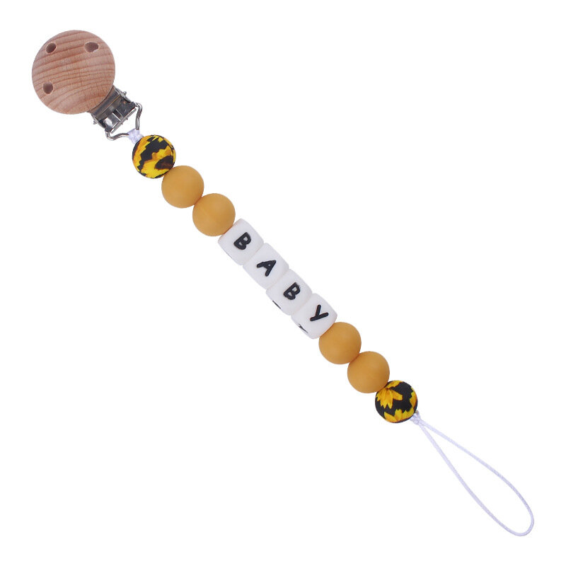 Chupete de silicona de leopardo para bebé, cadena personalizada con nombre, juguete para masticar, novedad