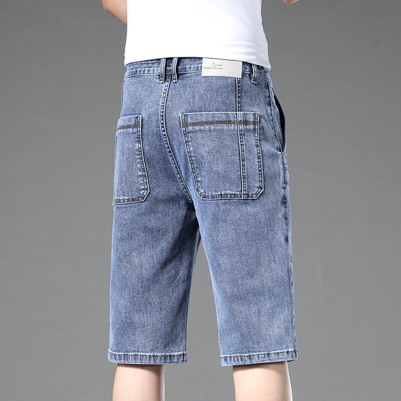 ฤดูร้อนแฟชั่นกางเกงคาร์โก้ผู้ชายขาตรงผ้าฝ้ายลำลองผ้ายืดหยุ่นได้มีหลายกระเป๋า celana pendek DENIM 36 38 40
