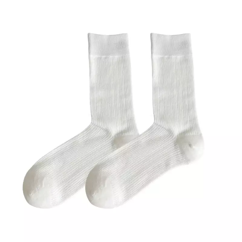 Conjunto de meias de malha oco para mulher, liso, solto, casual, branco, longo, fino, simples, macio, cor sólida, novo, primavera, verão, 5 pares