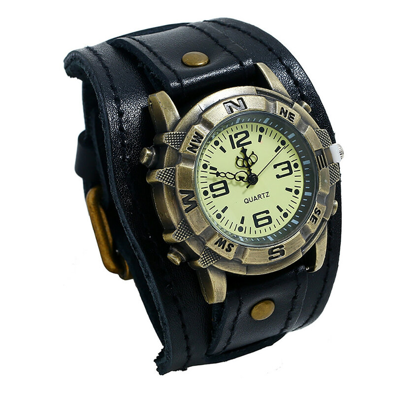 Jam tangan kuarsa bisnis pria, Arloji kulit tali gesper Pin Retro Punk, jam tangan pria desain Pagani 2024