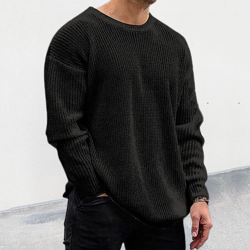 Мужская трикотажная одежда, новинка осень-зима 2023, Городской Молодежный Однотонный пуловер с круглым вырезом и длинными рукавами, свитер