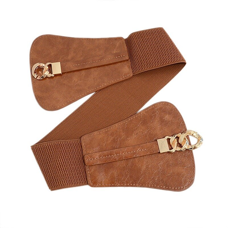 ZLY 2024 New Fashion Waist Band Women Luxury PU Leather Material Golden Metal Buckle Adjustable Elastic Frosted 68CM Waistband