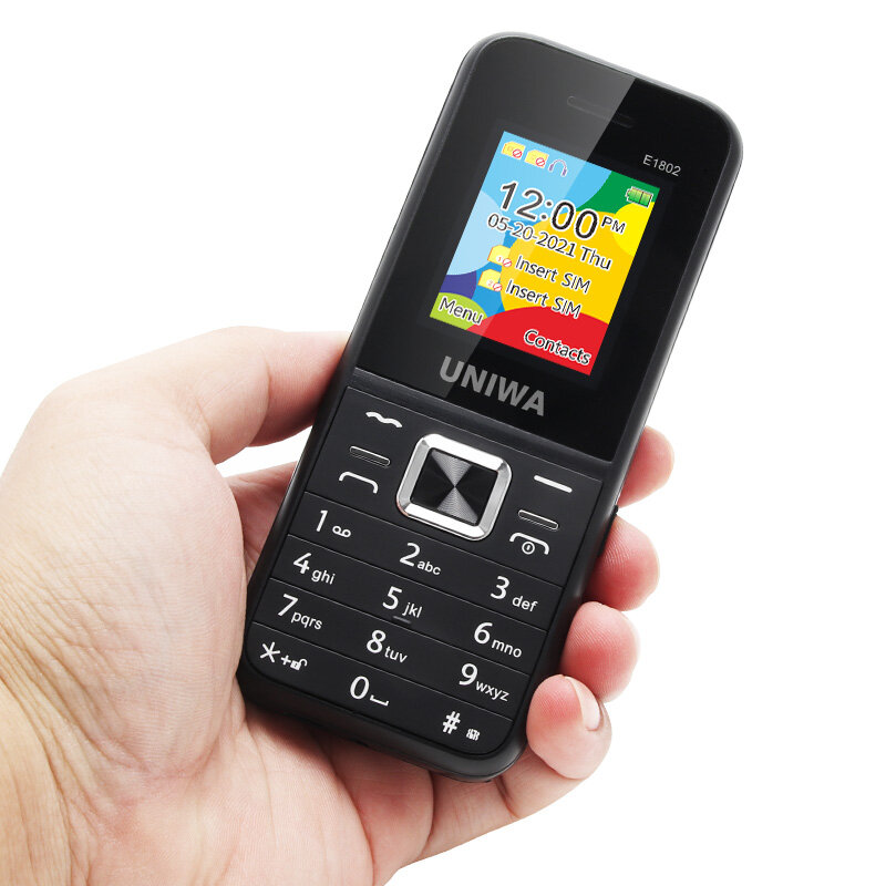 UNIWA E1802 GSM Celular 1800mAh Long Standby FM Sem Fio 1.77 Polegada Senior Elder Telefone 2G Botão Dual SIM Card Phone