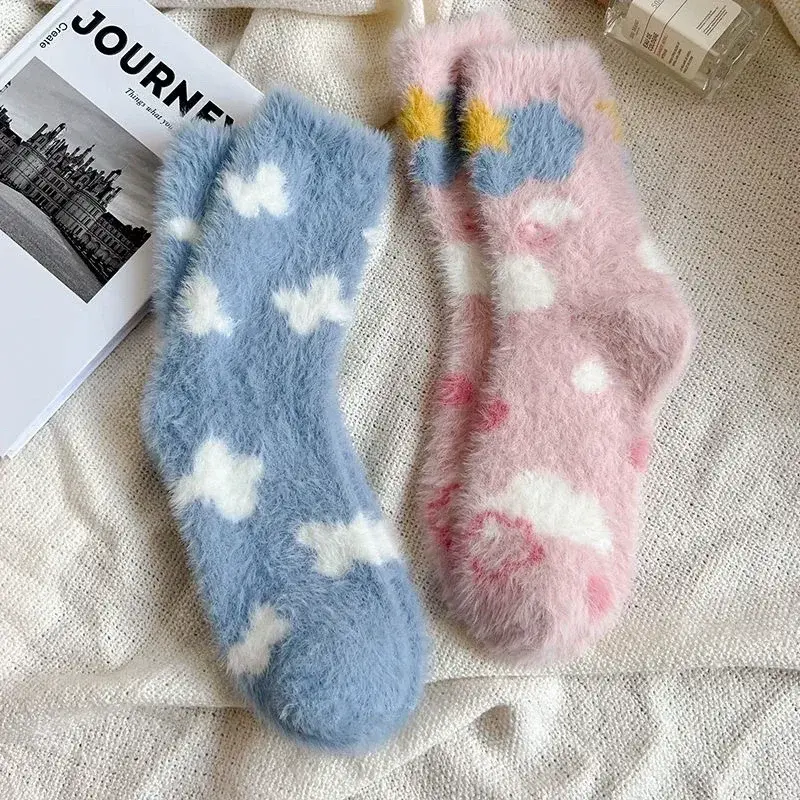 Japanese Kawaii Cute Socks Autumn Winter Thicken Warm Soft Plush Women Socks Coral Fleece Thermal Homewear Floor Sleeping Socks
