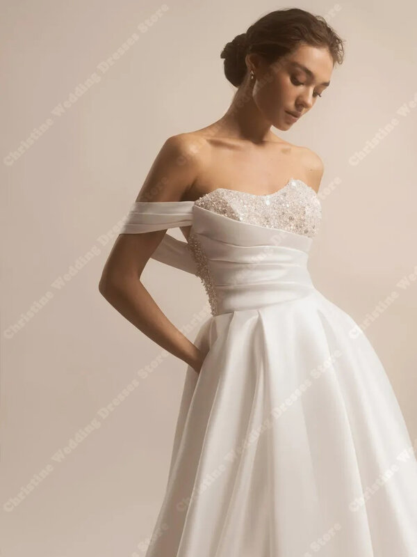 2024 prosta satynowa damska suknia ślubna z dekoltu na ramiona, długa ślub księżniczki, nowa formalna płaszcz plażowy na imprezę