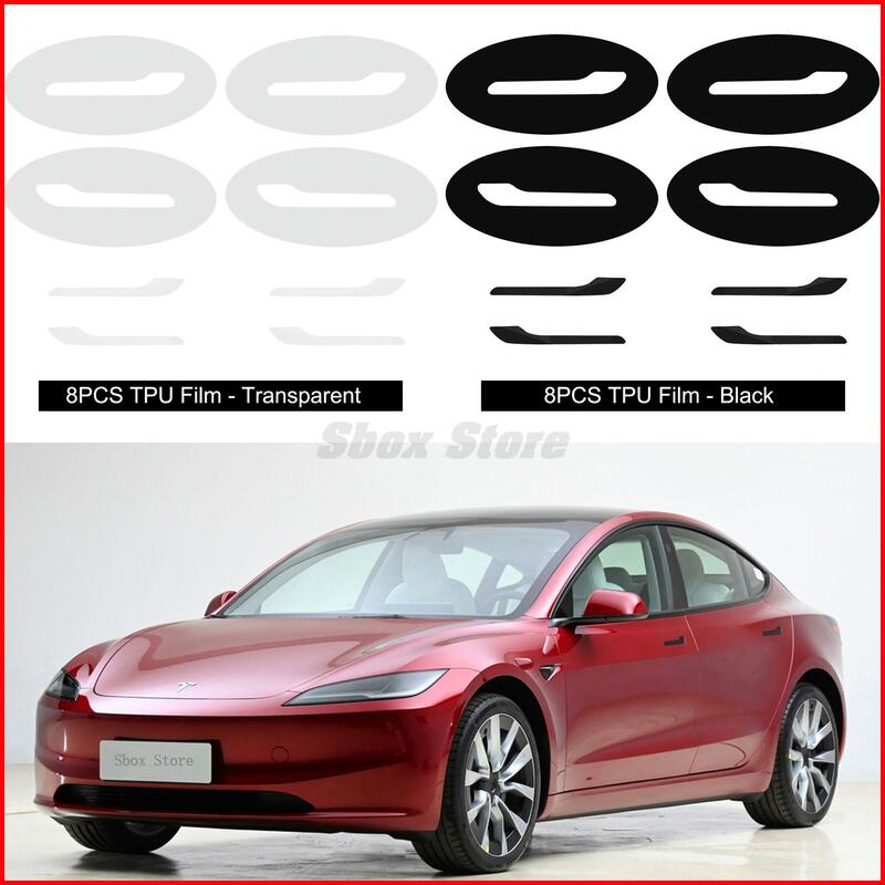 Pelindung gores pegangan pintu, untuk Tesla Model 3 Highland 2023 2024 pelindung gores pegangan pintu terbalik cat pelindung Film TPU pakaian mobil